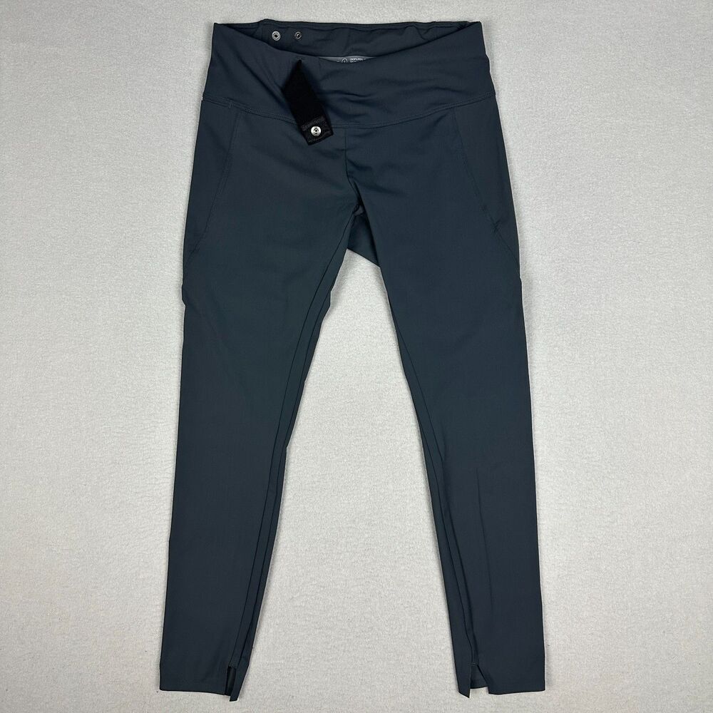 Aday Womens Small Crop & Roll Leggings Gray Stretch Pull On Adjustable Waist